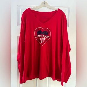 Life is Good Crusher V-Neck Long Sleeve Tee Red 3XL